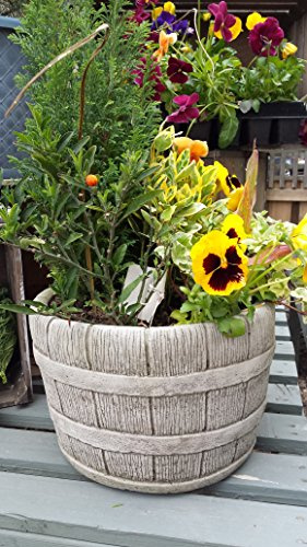 ONEFOLD - BARREL PLANTER/FLOWER POT/BASKET/HAND CAST STONE GARDEN ORNAMENT/OUTDOOR DECOR
