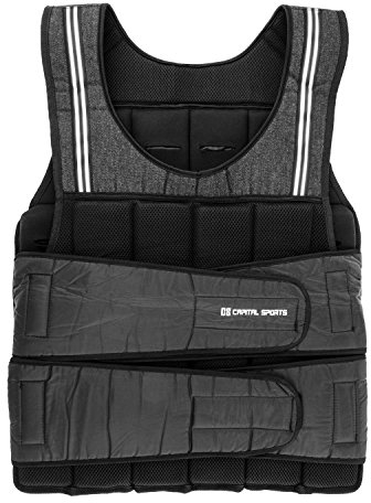 CAPITAL SPORTS Vestpro 20 Gewichtsweste Fitness-Weste Weightvest (20 kg, 38 herausnehmbare Gewichte, Nylongurte mit Klettverschlüssen, individuelle Körperanpassung) schwarz