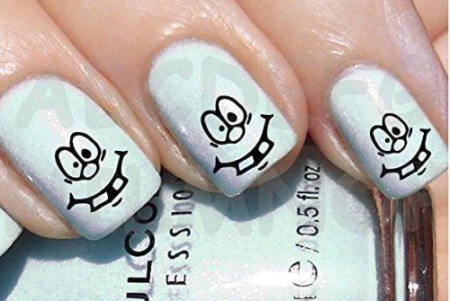 AWS set Water decals Face with dentons cute smile emoticons stickers nail art transfer stickers Smile decoration reconstruction funny smiley wrap (100)
