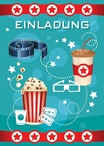 JuNa-Experten 10 Einladungskarten Kindergeburtstag Mädchen Jungen Kino Jungs Geburtstagseinladungen Einladungen Geburtstags Party Kartenset blau