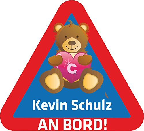 INDIGOS UG® Namensaufkleber - Baby AN Bord - o. Ihr Wunschname - Sticker - Autoaufkleber - Aufkleber - 062 - Teddybär Teddy - 17x15 cm - für Kinder, Auto, KfZ, Heckscheibe - individuell bedruckbar