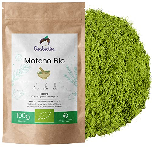 Chabiothé - Matcha Dégustation Bio 80g - Origine Japon et sachet compostable - conditionné en France - thé vert Matcha en poudre