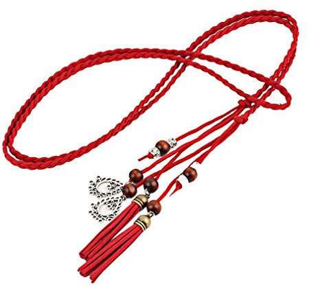 Bigood Femme Corde en Tresser Ceinture Franges au Lacet pour Robe Rouge