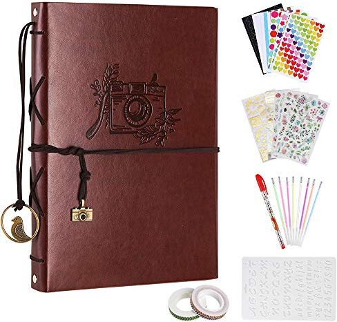 Altopbum Fotoalbum zum Selbstgestalten Leder Scrapbook Album Schwarze Seiten 60 Seiten Fotobuch zum Einkleben Fotoalben für Weihnachten Hochzeitstag Jahrestag Valentinstag Geburtstag Geschenk, Groß