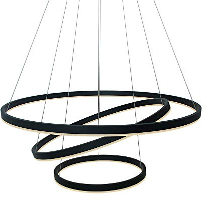 Kreis Kronleuchter LED 3-Ring Pendelleuchte Modern Acryl Verstellbar Hängelampe Wohnzimmer Esstisch Restaurant Deckenleuchte,Black+SteplessDimming-60+80+100cm