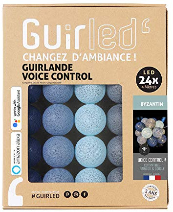 GuirLED - Guirlande lumineuse wifi boules coton LED USB - Commande Vocale - Maison connectée - Amazon Alexa & Google Assistant - Adaptateur secteur 2xUSB inclus - 24 boules 2.4 - Byzantin