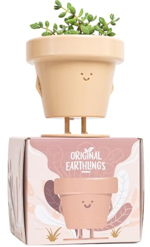 Original Earthlings Pot de Fleurs d'intérieur Unique et Mignon en Plastique avec Visage, 8,9 cm pour Plantes Grasses/Cactus, Cadeau pour Amoureux des Plantes, Pot décoratif Fantaisie