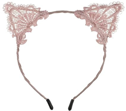 Serre-tête en dentelle avec oreilles de chat Rose bonbon