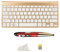 VBESTLIFE 2.4G Wireless-Tastatur- und Stiftmaus-Set, Ultra Slim-Tastatur und Taschenmaus für Notebook/Desktop/Smart-TV(Gold + Rot)