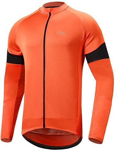 Dooy Men's Cycling Bike Jersey Long Sleeves Biking Running Shirts 3+1 Pockets, Breathable Quick Dry MTB Shirt(Orange,4XL)