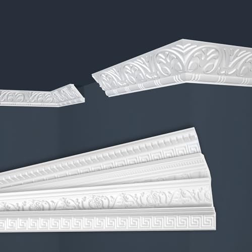 Marbet Deckenleisten weiß Sparpaket aus Styropor EPS - Stuckleisten gemustert, im traditionellen Design - (40 Meter B-13) Stuckprofil Zierprofil Eckprofil