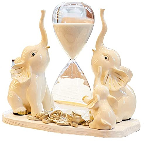 LONG-L 15 Minutes De Sablier Trois éléphants Statues Ornements,Sculpture en Résine Sablier Et éléphant 3 Pièces Artisanat De Décoration De La Maison
