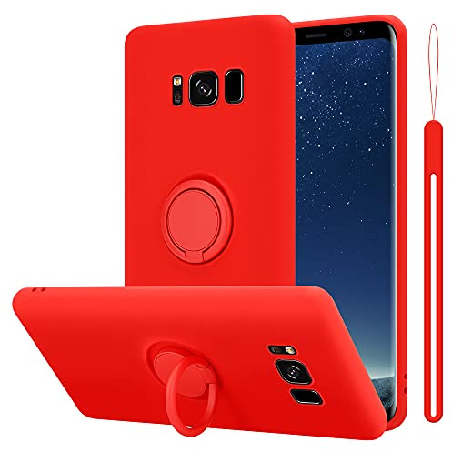 Cadorabo Hülle kompatibel mit Samsung Galaxy S8 Plus Schutzhülle TPU Silikon Case Liquid Design mit Ring Slim Kratzfest Liquidsilikon Microfaser Case Hülle für Galaxy S8 Plus in Rot