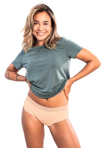 SELENACARE Perioden Unterwäsche Hipster - Menstruationsunterwäsche für Damen, waschbar, 100% vegan, 25ml Flüssigkeitsaufnahme, beige, Größe M (EU 36/38)