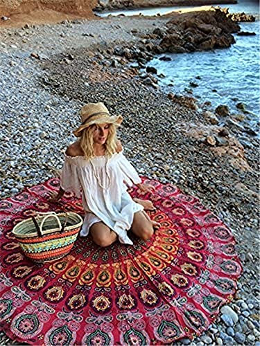 GIVBRO Runde Strand-Wandteppich, Boho-Stranddecke, Kreis/indische Baumwolle, Bohemian-Stil, groß, rund, Tischdecke, Dekoration, Yoga-Matte