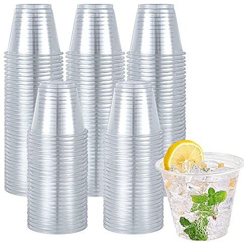 300 Pack 9 oz Clear Plastic Cups, Disposable Cups Reusable Plastic Cups Tumblers,Crystal Clear PET Plastic Cups for Wedding, Thanksgiving, Halloween, Christmas Party