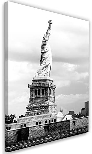 Feeby Vlies Leinwandbild USA Big Apple NYC New York 40x60 cm Wanddeko Design Kunstdruck Zimmerdeko Bilderwand Monument Freiheitsstatue Amerika schwarz-weiß