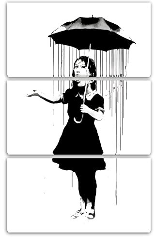 Printistico Leinwandbild Banksy Mädchen Im Regen - Graffiti Pop-Art Modern Street-Art - Moderner Kunstdruck Klein Bis Groß XXL - Geschenk Wohnzimmer, Schlafzimmer