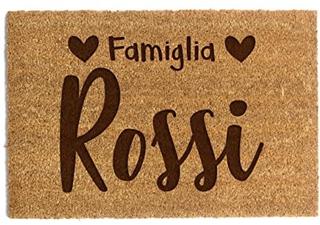 Zerbino Personalizzato In Fibra Di Cocco Con Testo Libero Tappeto D'ingresso Antiscivolo Naturale La Tua Iscrizioneper l'interno della casa (40 x 60cm, Modello 2)