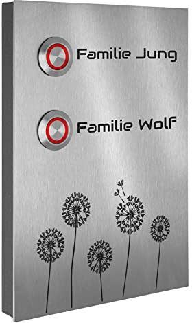 Jung Edelstahl Design Zweifamilienhaus Aufputz Türklingel Kiel1-2AG Motiv Pusteblume Klingelschild 17x12 cm Klingel Mehrfamilienhaus