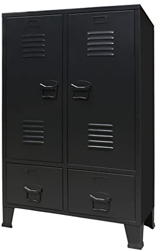 INLIFE Kleiderschrank Metall Industrie-Stil 67 x 35 x 107 cm Schwarz