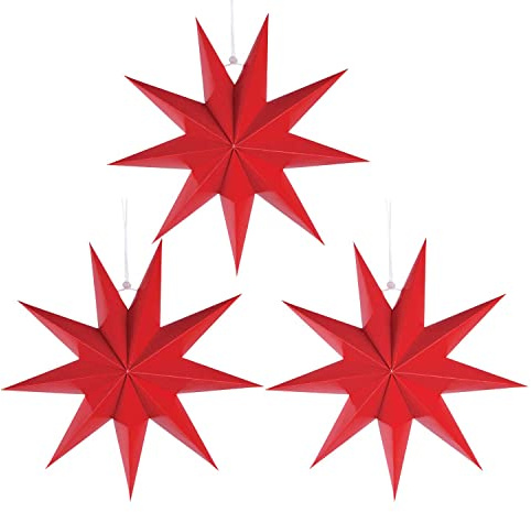 Weihnachten Papiersterne 3D, 9 Zacken, Rot, 30 cm, 3 Stück | Faltstern, Weihnachtsdeko, Für Halloween, Für Hochzeiten, Für Babypartys