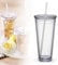 Reusable Plastic Cups, Double-Walled Transparent Drinking Cup with Straw, Reusable Cups, Suitable for Fruit Juice, Coffee (650 ml)