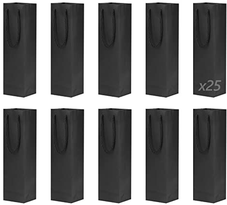 Mulaibdin Lot de 25 Sac Cadeau pour Bouteille, Sac Bouteille Vin Kraft, Emballage Bouteille Vin, Champagne Sacs Carton avec Poignée, Pochette Cadeaux Sacs Bouteilles pour Anniversaire,FêTe,NoëL(Noir)