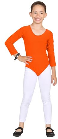 Hamishkane Kinder Mädchen Mikrofaser Trikot Tanzen Gymnastik Ballett Langarm Bodysuit Top, neon-orange, 11-12 Jahre