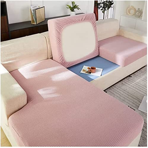 LINGKY Sofa Sitzkissenbezug, Stretch Sofabezug Sofasitzbezug für Wohnzimmer Schnittsofa, Couch kissenbezüge mit elastischer Unterseite, Husse Überzug Bezug für Sofa Sitzkissen (Rosa,3-Sitzer)