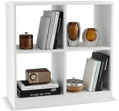COSTWAY Bibliothèque Étagère Rangement à 3 Niveaux avec 4 Compartiments Ouverts, Meuble Cube de Rangement en Bois pour Cuisine, Bureau, Salon, Salle d'Étude, 33 x 73 x 73 cm
