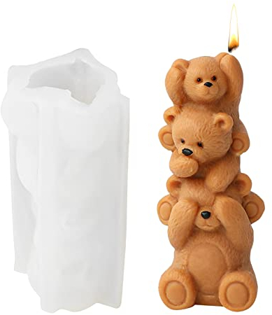 Moules en Silicone 3D pour Bougies en Forme d'Ours - Empilage de Petit Ours - Coulée DIY pour Bougies, Plâtre, Artisanat (S)
