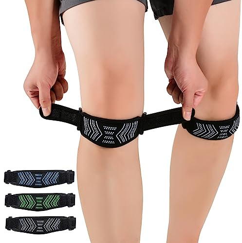 ABYON Patellasehnenbandage, 2er Pack Patella Kniebandage, Verstellbare für Damen und Männer beim Sport, Wandern, Fitness, Baseball, Volleyball (Schwarz-weiss)