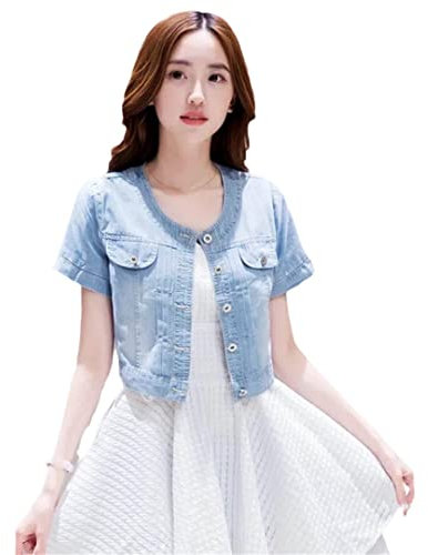Denim Jacket Women Half Sleeve Jean Jacket Woman Elastic Comfortable Denim Coat Short Denim Jacket