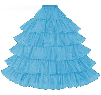 BEAUTELICATE Damen Reifrock Brautkleid Lang A-Linie Petticoat Rockabilly Barock Kleid Unterröcke Krinoline 4 Ringe mit Rüschen fur Hochzeit Karneval Halloween (Ice Blue, S-M)