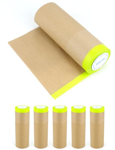 QWORK® 6 Stück Maler Abdeckpapier 30 cm * 15 m, Abdeckpapier Mit Selbstklebestreifen, Selbstklebendem Abdeckband