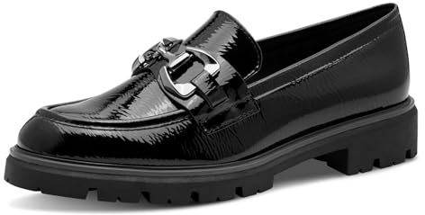 MARCO TOZZI Damen Loafer ohne Absatz Vegan mit Schnalle, Schwarz (Black Patent), 42 EU