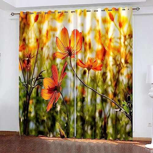 Rideau Occultant Isolant Thermique Salon Chambre Enfant Rideaux À Oeillets 3D Fleurs De Rêve Jaunes 183 X 214 Cm Rideaux Acoustiques Draperies Intérieurs Rideau Décoration De Fenêtre Bureau -3Q6I-W9B