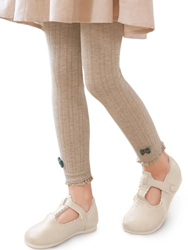 GroYolan Leggings Bambine e Ragazze A Coste Elasticizzati, Leggings Bambina Pizzo Fiocco, Collant Senza Piedi in Maglia, per Scuola e Tempo Libero