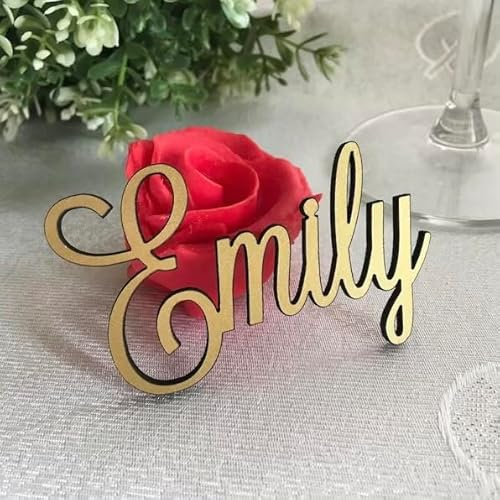 Segni di matrimonio personalizzati Segnaposto in acrilico Segnaposto in legno Nomi di tavolo per gli ospiti Nome tagliato al laser Invito di nozze formale Decorazione per feste o eventi (Font 5)