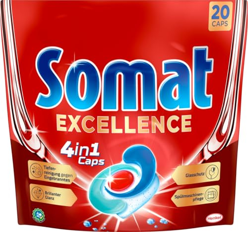 Somat Excellence 4in1 Caps (20 Caps), schnellauflösende Spülmaschinentabs, Somat Caps für exzellente Reinigung & Glanz sogar im Eco-Programm & bei niedrigen Temperaturen