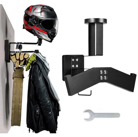 Porta Casco Moto da Parete, Gilet Tattico, Appendiabiti Espandibile, Organizzatore Multifunzionale per Accessori di Biciclette e Moto