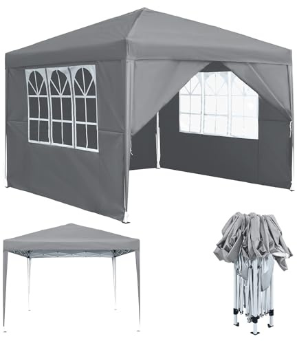 MAYTIIMO Pavillon 3x3m Wasserdicht Stabil Winterfest Faltpavillon mit 4 Seitenteilen und Fenstern Faltbare Gartenpavillon UV-Schutz Gartenzelt Partyzelt für Outdoor Garten Party, Grau