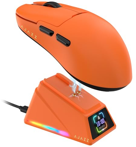 AJAZZ AJ159 APEX 8K Wireless Gaming Mouse, Magnetic Charging Dock with TFT Screen, Pixart PAW3950 Sensor, Up to 42K DPI, 56g Ultralight, 100M Clicks HUANO Switch, Tri-Mode Mice, for PC/MAC (Orange)