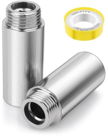 cobee Duschkopf Verlängerungsarm, 2 Stück Edelstahl 50mm Länge 1/2 G1 Außengewinde auf 1/2 G1 Innengewinde Reduzierkupplung gerader Adapterverbinder mit Klempner-Klebeband für feste Duschkopfverrohrun