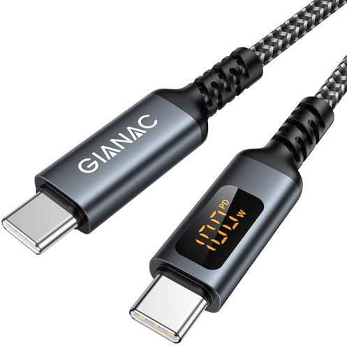 GIANAC 100W Cable USB C a USB C con Pantalla LED [1M] Cable de Carga Rápida PD 20V/5A Cable Tipo C para iPhone 15;iPad Air/Pro, MacBook Air/Pro,Galaxy,Google Pixel,Huawei,etc