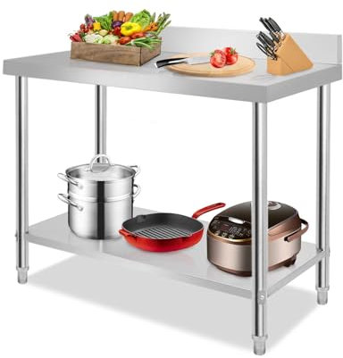 TANYEAR Edelstahltisch Edelstahl Arbeitstisch mit Verstellbare Füße Gastro Tisch Zubereitungstisch Zerlegetisch Küchenmöbel für Restaurant Bar, Silber(100x60x85cm mit Aufkantung)