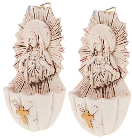 GRIRIW Lot De 2 Fontaines À Eau Bénite En Résine Pour Décoration Murale Catholique