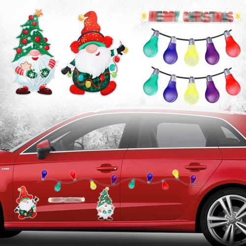 23 Stück Auto Aufkleber Weihnachten Reflektierend Sticker, Zwerge Glühbirnen Magnete Weihnachtsdeko Auto Dekoration Stickers Kühlschrank Deko Weihnachtslicht Magnet Set für Briefkasten Garage