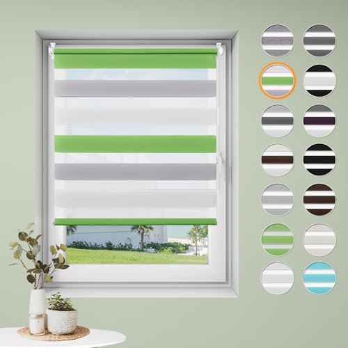 Sanfree Doppelrollo klemmfix ohne Bohren Duo Rollos für Fenster ohne Bohren Weiß-Grau-Grün B110 x H130cm-Stoffbreite 106cm Fensterrollo Klemmrollos für Fenster und Tür Sonnenschutz & Sichtschutz